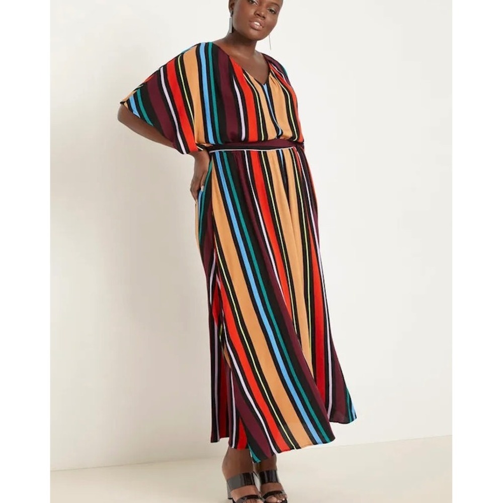 Eloquii vertical striped maxi dress 18 Retro 70s kaftan